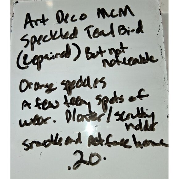 Vintage Turquoise Ceramic Bird Planter Orange Black Splatter - Picture 10 of 10